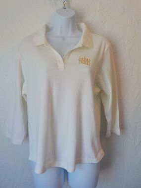 VTG Dunbrooke White Ivory Top Shirt Women Size Large 3/4 Sleeve Polo Blouse NWT